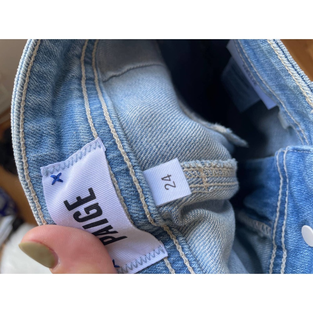PAIGE Light Wash Straight Leg Cropped Jeans - Picture 9 of 10